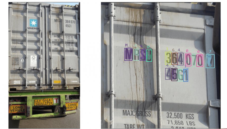 A close-up image of a gray shipping container with its unique shipping container number recognized by AI OCR